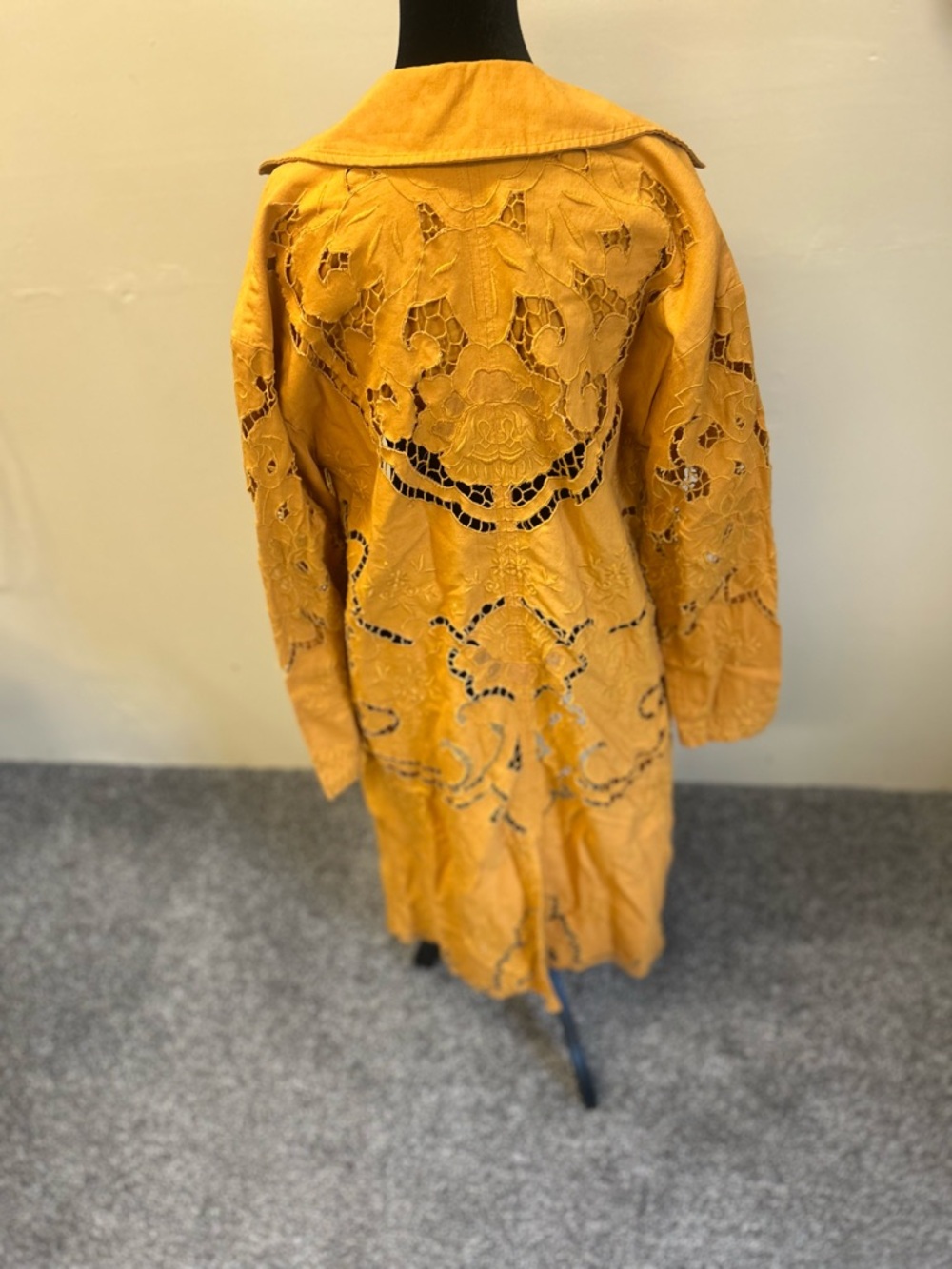 Free People Susana Mustard Yellow Cutout Festival Statement Duster Large Boho - Picture 8 of 13